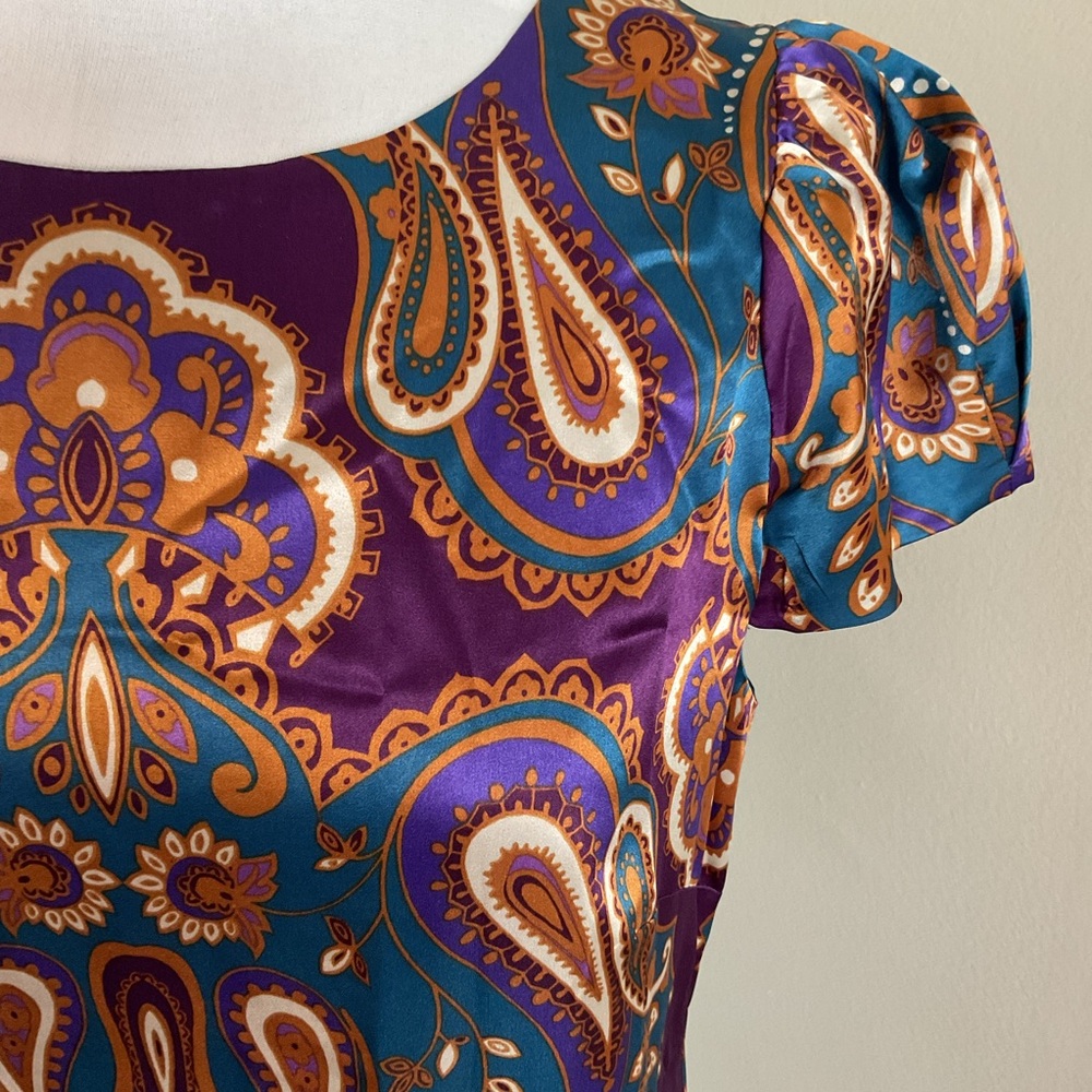 Banana Republic NWT 100% Silk Paisley Midi Dress Purple Teal Size 10 - Picture 5 of 8